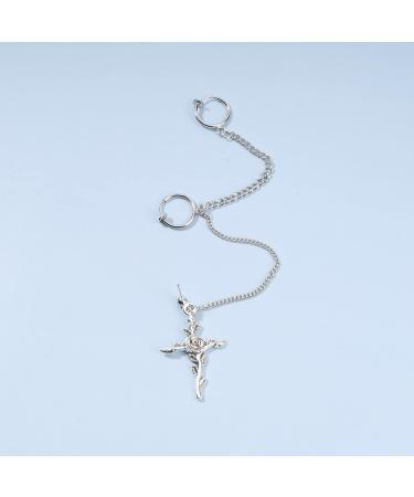 Shop Silver Cross Chain Cuff Earrings - Long Dangle Crucifix Drop Earrings for Women & Girls - Stylish Religious Jewelry - Buy Online on GoSupps.com