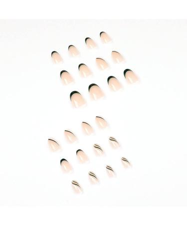MISUD Press on Nails Short Oval Fake Nails Round Green French Tip Acrylic Nails Glossy Glue on Nails White Swirl Designs False Nails 24 pcs 01-D - Buy Online on GoSupps.com