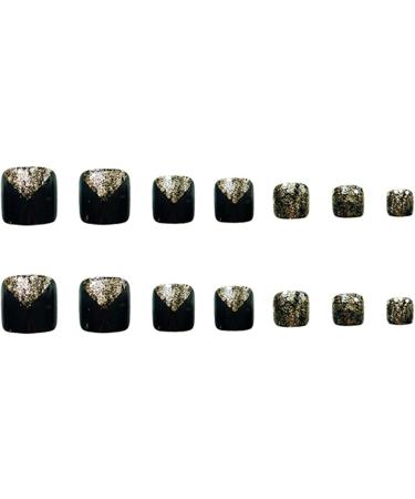 Sttiafay Black False Toe Nails Gold Powder Short Square Toenails Full Cover Press on Artificial Toenails for Women and Girls Black-Gold - Buy Online on GoSupps.com
