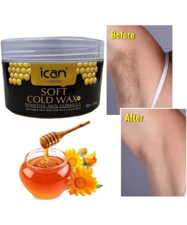 ICAN London Honey Soft Cold Wax Kit - Hair Removal for Face, Legs & Body - 2 x 500ml + Free 50 Wax Strips & 1 Spatula - Buy Online on GoSupps.com