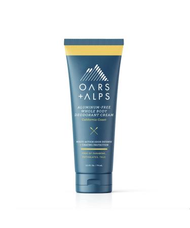 Oars + Alps Whole Body Deodorant Cream For Men - Multi-Action Odor Defense - Aluminum Free Baking Soda Free Anti-Chafe - 2.5 Ounce Tube - California Coast