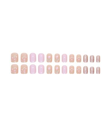 Extra Short Square Pink Press On Nails - Floral Glitter Acrylic False Nails for Women & Girls - 24 Pcs Summer Designs - Buy Online on GoSupps.com