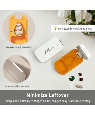 Compact Pill Cutter with Moistureproof Storage | Travel Pill Splitter | Small Pill Cutter with Lock - White Orange - Buy Online on GoSupps.com