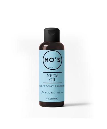 Mo's Neem Oil (4oz/118ml) Pure Cold Pressed and Unrefined Neem Oil Perfect for Skin care and Hair Care