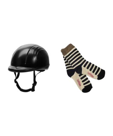 TuffRider Starter Basic Horse Riding Helmet Protective Head Gear for Equestrian Riders with Assorted Stripe Socks Medium Black