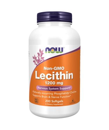 Now Foods Lecithin (SOYA Lecithin) 1.200mg High Dose 200 Softgels Lab-Tested Gluten Free Non-GMO