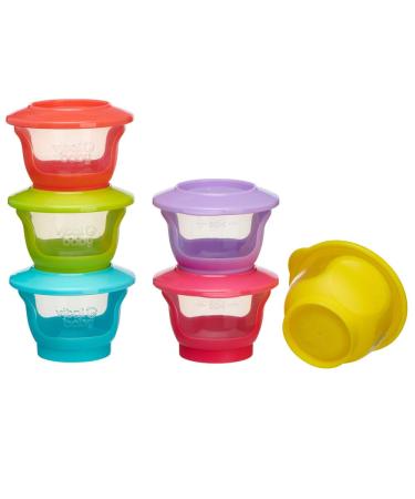 Vital Baby NOURISH Store & Wean Pots - Storage Pots with Soft Bases & Sides - Stackable - Leakproof lids - Bright Colours - BPA Phthalate & Latex Free - Ideal for Weaning & Snacks - 6pk 2oz / 60ml