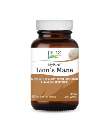 PURE ESSENCE LABS MyPure Lions Mane Organic Mushroom Supplement - 100% Real Mushroom Extract for Immune Support Combat Stress Build Energy - Best Immune Booster for Men and Women (30 Capsules) 30 Count (Pack of 1)