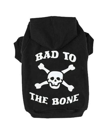 EXPAWLORER Dog Hoodie - Bad to The Bone Lettered, Dog Sweater with Hat, Pet Fall Cold Winter Clothes with Built-in Leash Hole, Pet Warm Outfit for Cats and Small to Large Dogs Medium Black