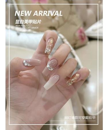 24Pcs/Set Press On Nails Medium Length Milky White Gradient Sparkling Diamond False Nails Acrylic Fake Nails Full Cover Nails Tips Artificial Finger Manicure Press on nails for Women and Girls - Buy Online on GoSupps.com