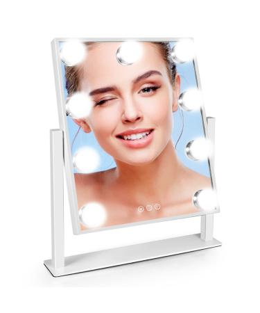 Vanity Mirror with Lights  Hollywood Lighted Makeup Mirror with 9 Dimmable LED Bulbs for Makeup Desk or Wall-Mounted  Slim Metal Frame Design Detachable 10X Magnification Plug-in with Adapter