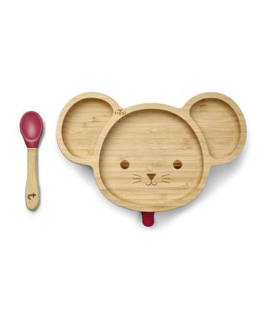 Tiggi Bamboo Baby Suction Plate - Complete Weaning Set | Strong Suction BPA-Free | Eco-Friendly Bamboo Plates Baby | Ideal Baby Suction Plate for Easy Feeding (Mouse Red)