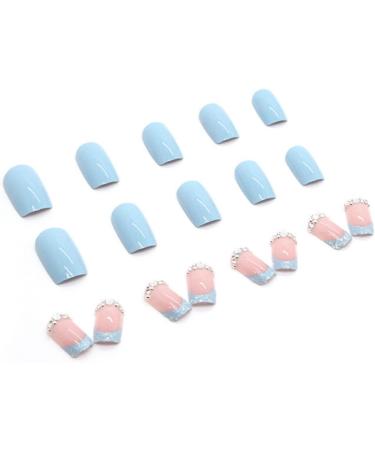 JUSTOTRY 24 Pcs Glitter Square Sky Blue French Press on Nails - Diamante Fake Nails with Nail Glue for Women's Nail Art - Buy Online on GoSupps.com
