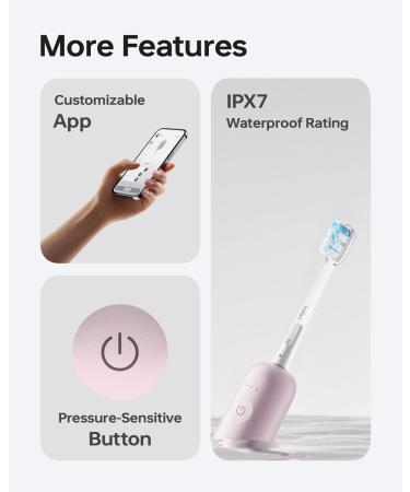 Laifen Wave Electric Toothbrush - Sonic Oscillation & Vibration IPX7 Waterproof 3 Brush Heads Rechargeable Travel Toothbrush for Adults (Pink Aluminum Alloy - Buy Online on GoSupps.com