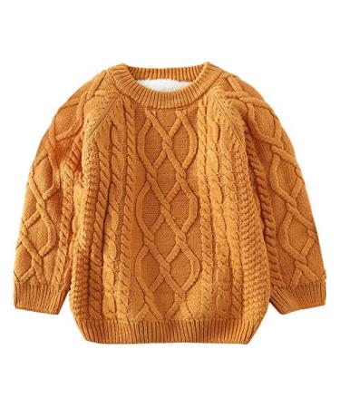 De feuilles Toddler Unisex Baby Cable Knit Pullover Sweater Chunky Knitted Jumper Knitwear with Warm Lining Yellow 3-4 Years Yellow
