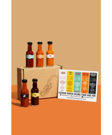 Devildog Gift/Sampler (Mild-Hot) Chilli Sauce 50ml Gift Set Jalapeno Ancho Scotch bonnet and Reaper