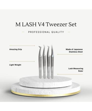 Japanese Stainless Steel M LASH V4 Eyelash Tweezers Set of 4 (Silver) - Volume Classic Hybrid Mega Volume | Lash Tool Supplies - Buy Online on GoSupps.com