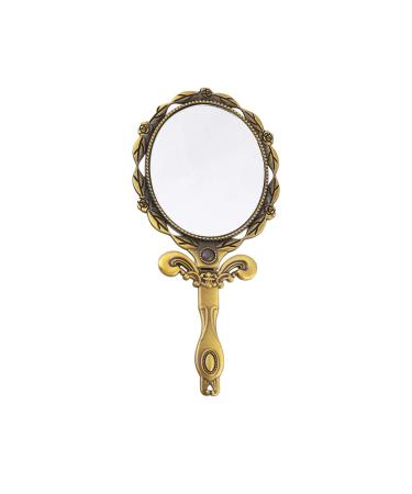 Minkissy Magnification Hand Held Mirror Vintage Folding Small Handle Mirror Makeup Metal Mirror Butterfly Designed Pocket Handle Mirror (Bronze Color Oval Style)