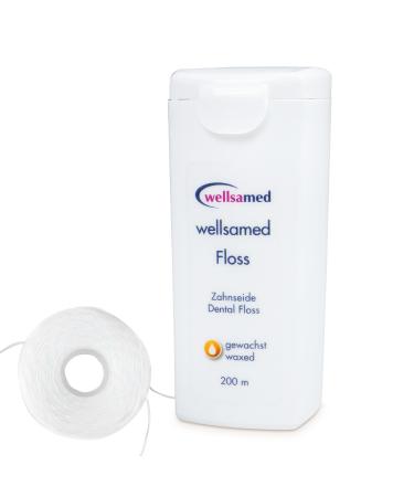 Wellsamed waxed dental floss in a 200m dispenser tasteless for thorough interdental care (1 piece)
