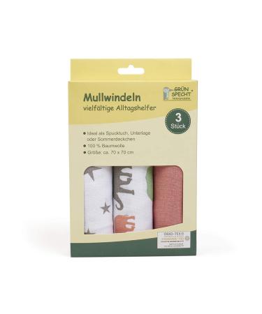 Green Woodpecker Mullwindeln 70x70cm - 100% Cotton Spitting Towels Skin-Friendly & Suction Strong Coral Stars & Elephants - Set of 3 - Buy Online on GoSupps.com