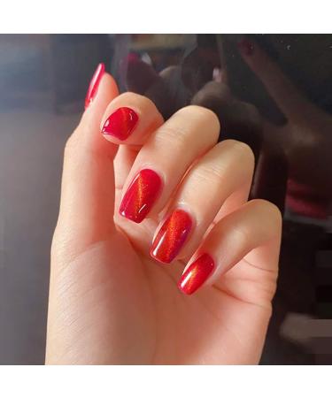 Sethexy glossy square cat eye incorrect nails medium sparkle complete cover wrong fingernails red art design 24st acrylic fake nail tips for women and girls