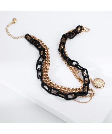 Rumtock Black Acrylic Chunky Chain Necklace with Coin Pendant - Statement Gold Jewelry for Women and Girls - Buy Online on GoSupps.com