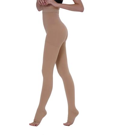 AMZAM Open Toe Compression Pantyhose 15-20mmHg Firm Support for Women & Men - Relieve Swelling, Edema, Varicose Veins - Nursing - Size L, Beige (1 Pair) - Buy Online on GoSupps.com