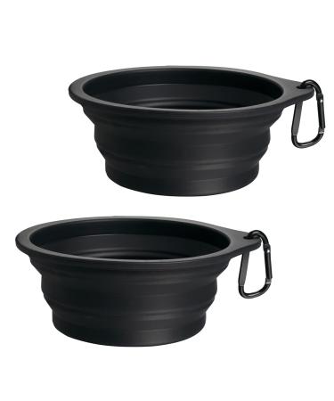Petbonus Dog bowls foldable dog bowl 2 pieces of silicone water bowl for dogs on the way portable leak -proof travel bobs with carabiners for dogs for water and feed (black black) 1000ml black black