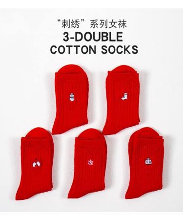 Chinese New Year Zodiac Embroidered Women's Cotton Socks - 3 Pairs (Red-5, Size 34-39) - Buy Online on GoSupps.com