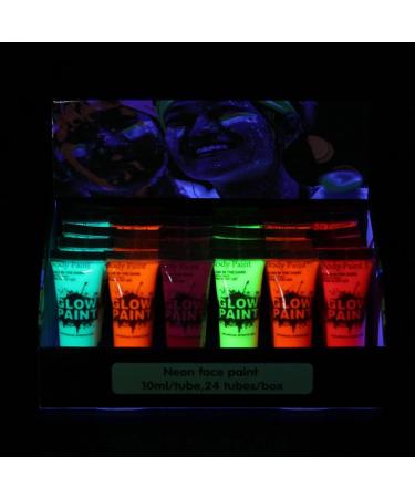  Karlak 24 Tubes 10ml/0.34oz Art Body Paint Glow in Light Face & Body Paint with 6 Colours Glow Blacklight Neon Fluorescent for Party Clubbing Festival Halloween Makeup - Buy Online on GoSupps.com