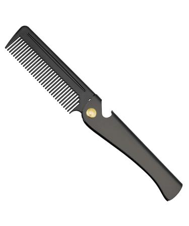 Stainless Steel Folding Comb Pocket Comb for Men and Women Black
