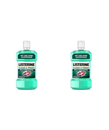 Listerine Clean & Fresh (500 ml) antibacterial mouthwash with essential oils mouthwash without alcohol perfect addition to daily dental care with and without braces (pack with 2)