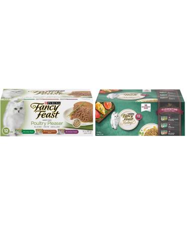 Fancy Feast Wet Cat Food Poultry Pleaser Variety Pack 85 g Cans (12 Pack) & Fancy Feast Wet Cat Food Elegant Medleys Florentine Variety Pack 85 G Cans (12 Pack)