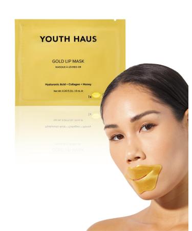 Skin Gym Youth Haus Gold Lip Mask - with Hyaluronic Acid Amino Acids Vitamin E Honey - Smoothing and Hydrating Anti-Wrinkle Anti-Aging Gold 1 Pack