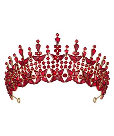 SWEETV Queen Crown for Women  Princess Tiara Pageant Diadem  Vintage Hair Accessories for Prom Birthday Party Halloween 1. Red