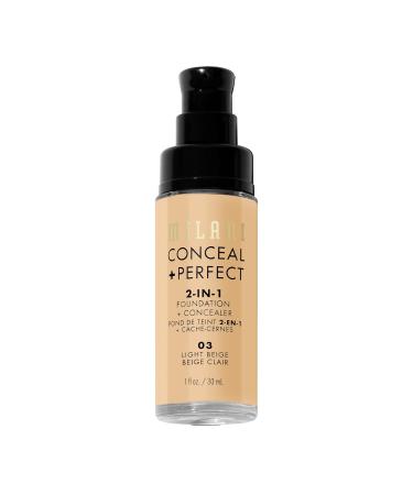 Milani Conceal Perfect Liquid Foundation & concealer Water Resistant Full Coverage - 03 Light Beige - 1 Fl Oz - Buy Online on GoSupps.com