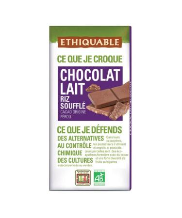Ethiquable - Milk Chocolate Bar with Puffed Rice Peru 100G - Pack of 3