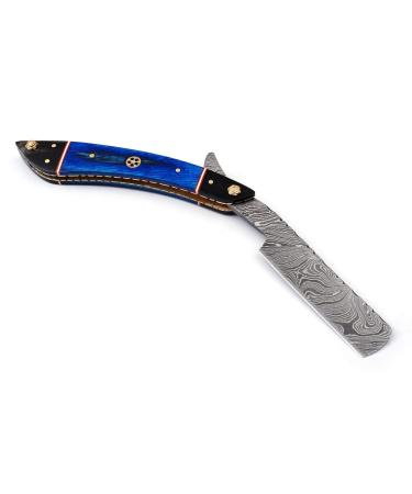 Damascus Straight Razor Kit for Men - Shave Ready Straight Edge Razor, Barber Approved, Blue, Leather Case - Great Gift - Buy Online on GoSupps.com