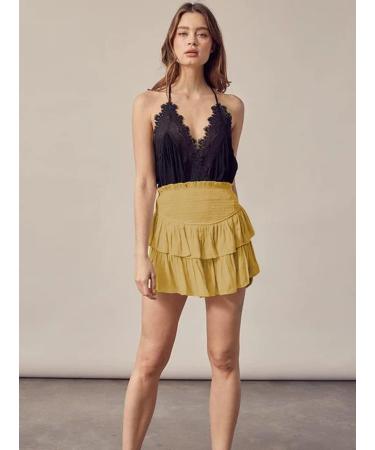 LAEMILIA Elastic Waist Floral Print Mini Skater Skirt - Yellow (Size L) - Buy Online on GoSupps.com