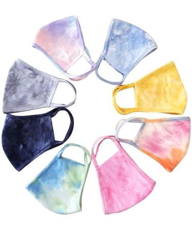  US Stock 8PCS Women Girls Silk Black_Mask With Design Tie Dye Soft Reusable Cloth Elastic Earloops 2 Layers For Beauty Skin Care (Adult Size) - Buy Online on GoSupps.com