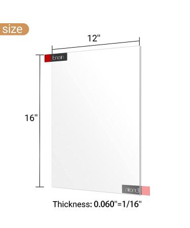 Enoin 12x16 Inch Clear Acrylic/Plexiglass Sheet 0.060 Thick - 2 Pack | Transparent Panel for DIY Projects, Picture Frames, Art Crafts - Buy Online on GoSupps.com