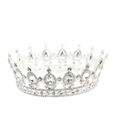 Beaupretty round rhinestone crown baroque vintage crown headband full round wedding crown crystal bride tiara hairdress (green) silver silver
