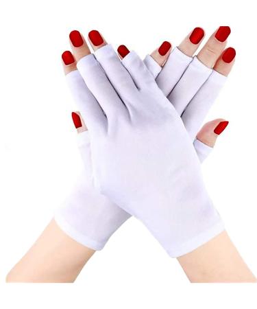 Tongyend UV Gloves for Gel Nails UV Nail Lamp Manicure Dryer Professional Nail Art Skin Care Fingerless Gloves to Protect Hands from UV Light Lamp Dryer for Manicure Dryer Outdoor Use white