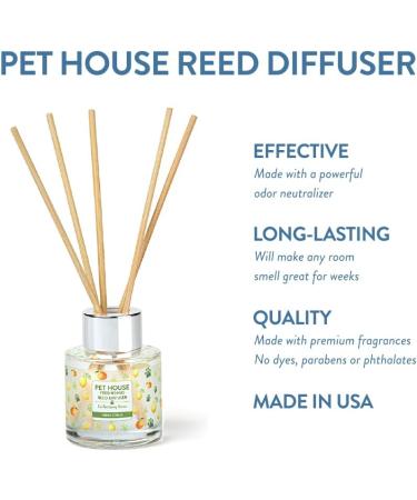 Pet House Reed Diffuser - Long Lasting Eco-Friendly Scented Oil Set - Fresh Citrus Scent - Non-Toxic Pet Odor Eliminator for Home - Buy Online on GoSupps.com