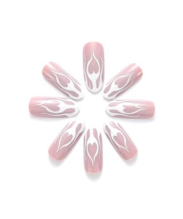Brishow Coffin Artificial Nails - 24 Pieces French Short Love Heart Press-On Acrylic Nails for Women & Girls - Buy Online on GoSupps.com