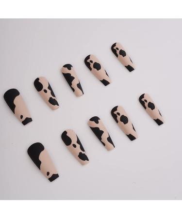 Xerling 24Pcs Long Coffin Press On Nails - Leopard Design Matte Ballerina Full Cover Fake Nails for Women & Girls - Buy Online on GoSupps.com