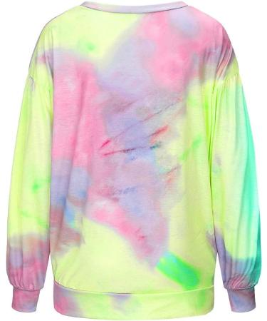 Nihewoo Teen Girls Tie-Dye Crewneck Sweater in Small Green - Long Sleeve Pullover Top for Stylish Comfort - Buy Online on GoSupps.com