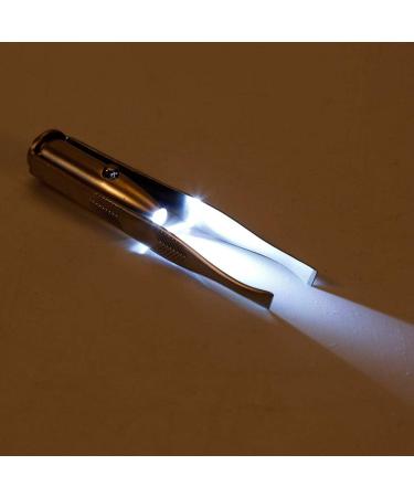 Goeielewe 2Pcs LED Lighted Tweezers - Stainless Steel Slant Tip for Precise Eyebrow and Eyelash Hair Removal - Professional Makeup Tool - Buy Online on GoSupps.com