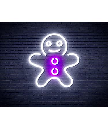 St16s32-fnu0102-wp LED Neon Sign Gingerbread Man Motif White/Purple Dual Color White/Purple