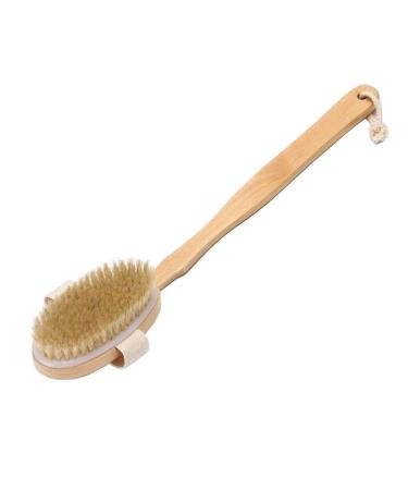 1Pcs 42cm/16.5inch Bristle Bath Brush with Detachable Long Bamboo Handle and Hanging Rope Deep Cleaning Back Scrubber Skin Cleanser Massager Exfoliator for Shower Body Washing